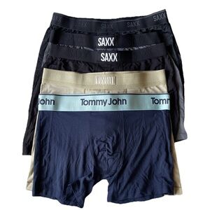 (5) NEW SAXX, Tommy John, SKIMS Men’s Boxer Briefs size Medium Black Gray Cream